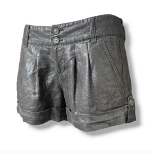 JIMMY’Z Silver Metallic Finish Linen Pleated Front Shorts Size 4 Y2K